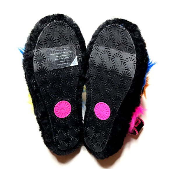 NWOB UGG Fluff Yeah Party Spots Slide Sandals Size 6 Multicolor Sheepskin - Picture 8 of 8